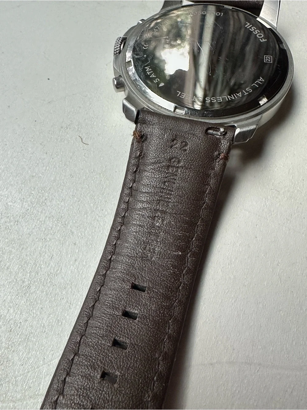 Fossil Men's Brown Leather Strap Watch - Grant 44mm
